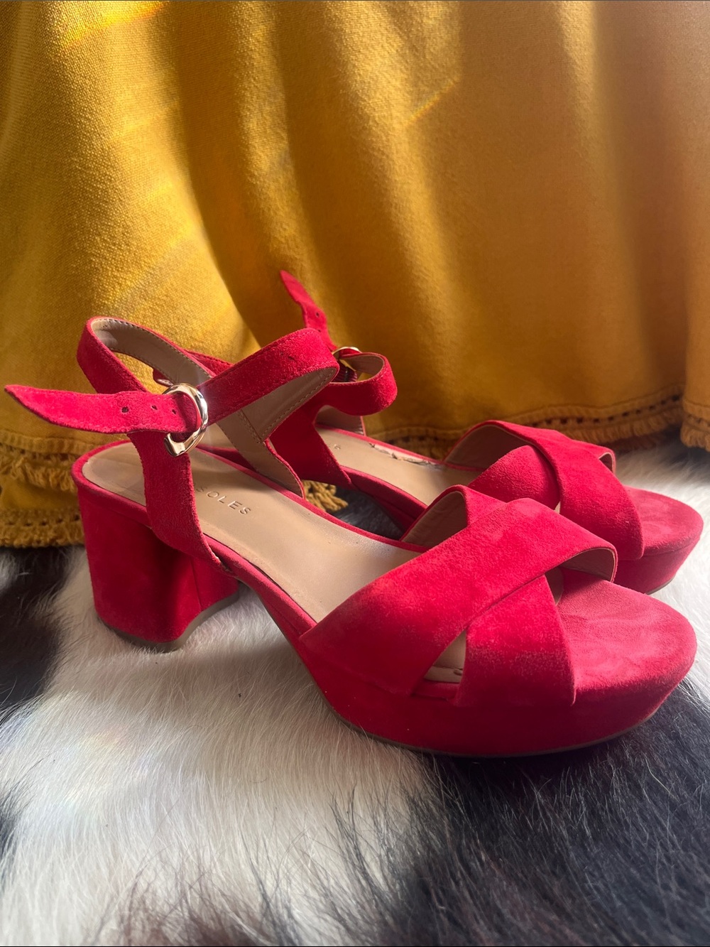 Women’s Red Suede Block Heel Sandals